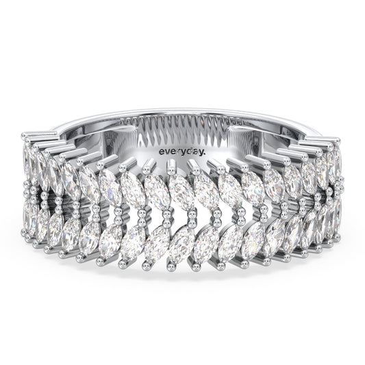 LILETTA INVERSED DOUBLE LAYERED MARQUISE CUT HALF ETERNITY RING, GOLD