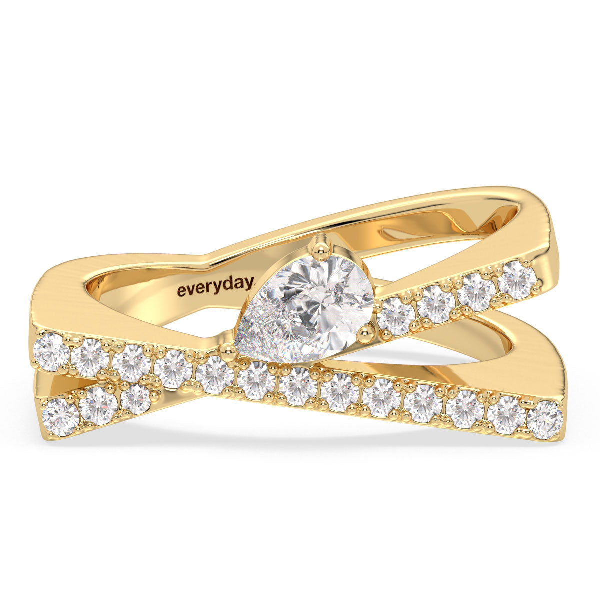 MARGUERITE PEAR CUT SOLITAIRE SET RING WITH A BOXY SHANK, GOLD