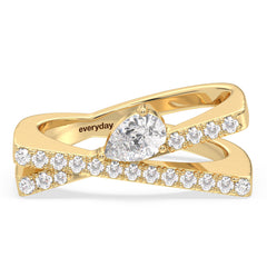 MARGUERITE PEAR CUT LAB GROWN DIAMOND SOLITAIRE ENGAGEMENT SET RING WITH A BOXY SHANK, GOLD