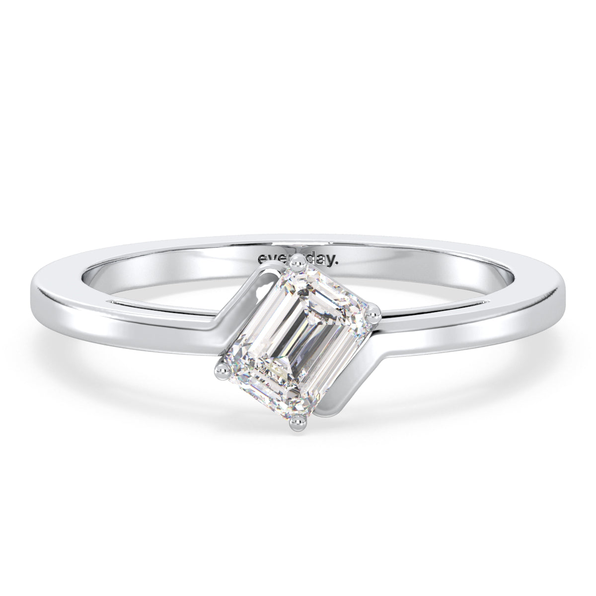 KATE EMERALD CUT SOLITAIRE BYPASS RING, GOLD