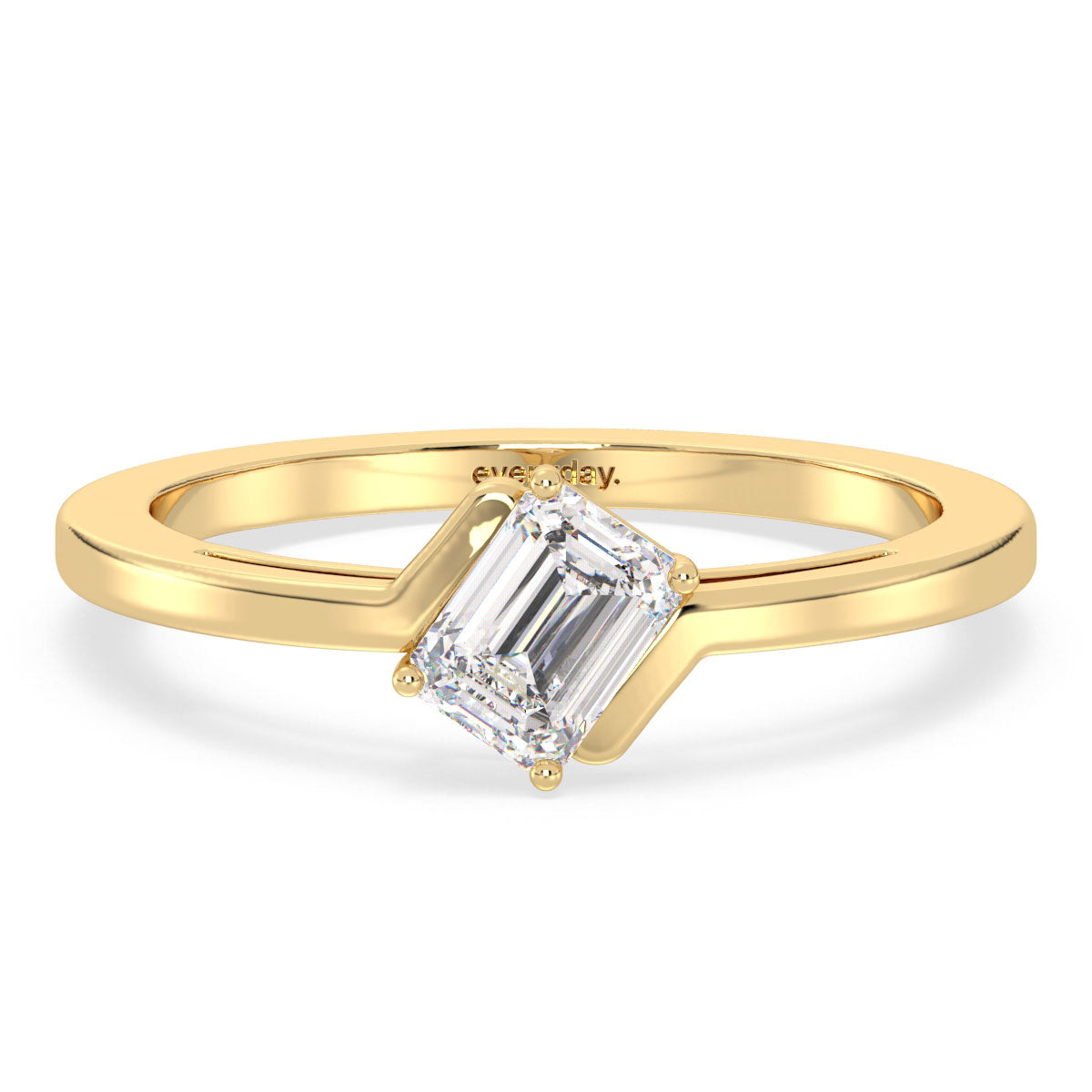 KATE EMERALD CUT SOLITAIRE BYPASS RING, GOLD