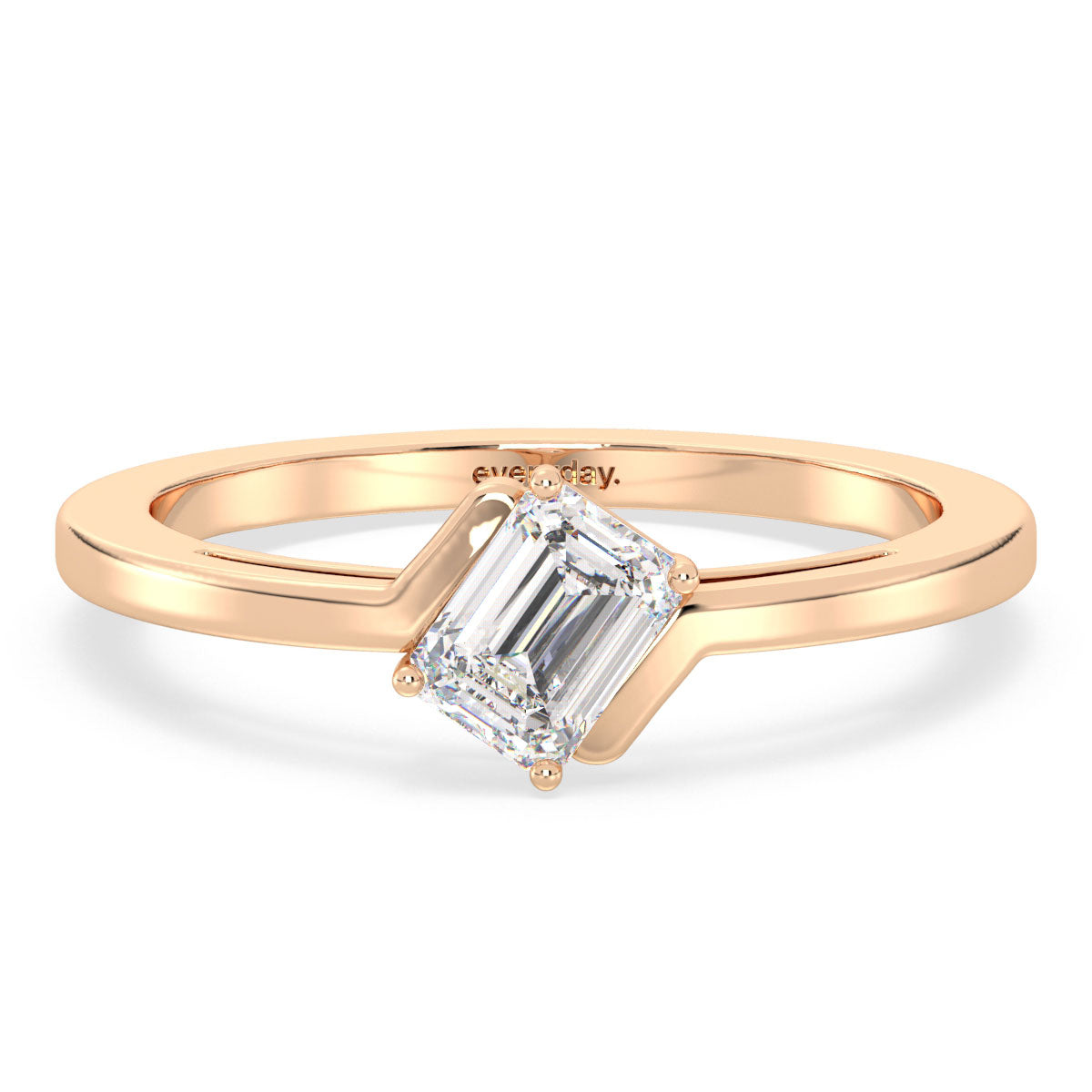 KATE EMERALD CUT SOLITAIRE BYPASS RING, GOLD