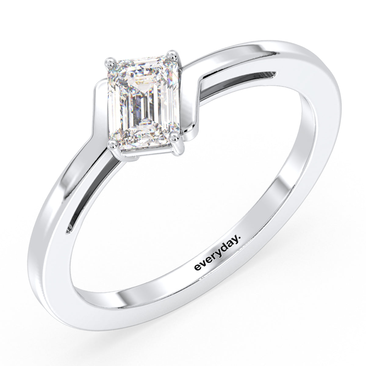 KATE EMERALD CUT SOLITAIRE BYPASS RING, GOLD