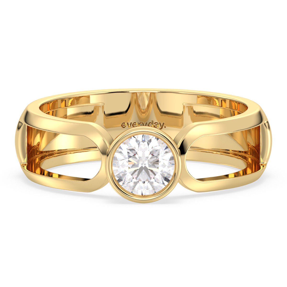 AMARA BEZEL SET ROUND SOLITAIRE TWIN SHANK RING, GOLD