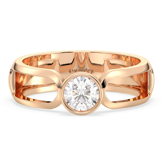 AMARA BEZEL SET ROUND SOLITAIRE TWIN SHANK RING, GOLD