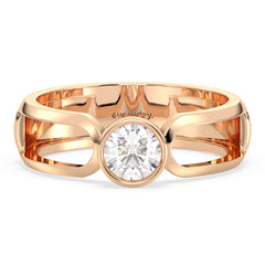 AMARA BEZEL SET ROUND LAB GROWN SOLITAIRE TWIN SHANK ENGAGEMENT RING, GOLD