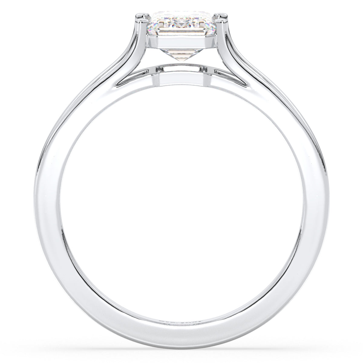 KATE EMERALD CUT SOLITAIRE SPLIT SHANK RING, GOLD