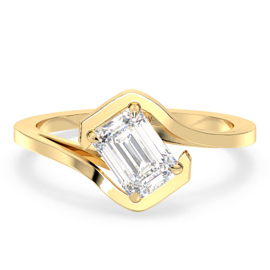 KATE EMERALD CUT SOLITAIRE STYLIZED BYPASS RING, GOLD