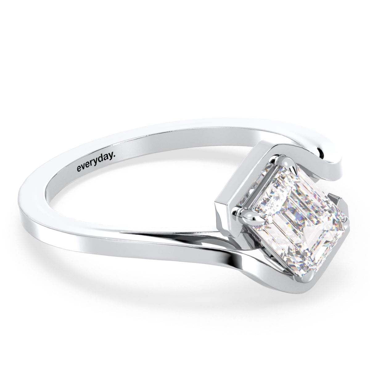 KATE EMERALD CUT SOLITAIRE STYLIZED BYPASS RING, GOLD