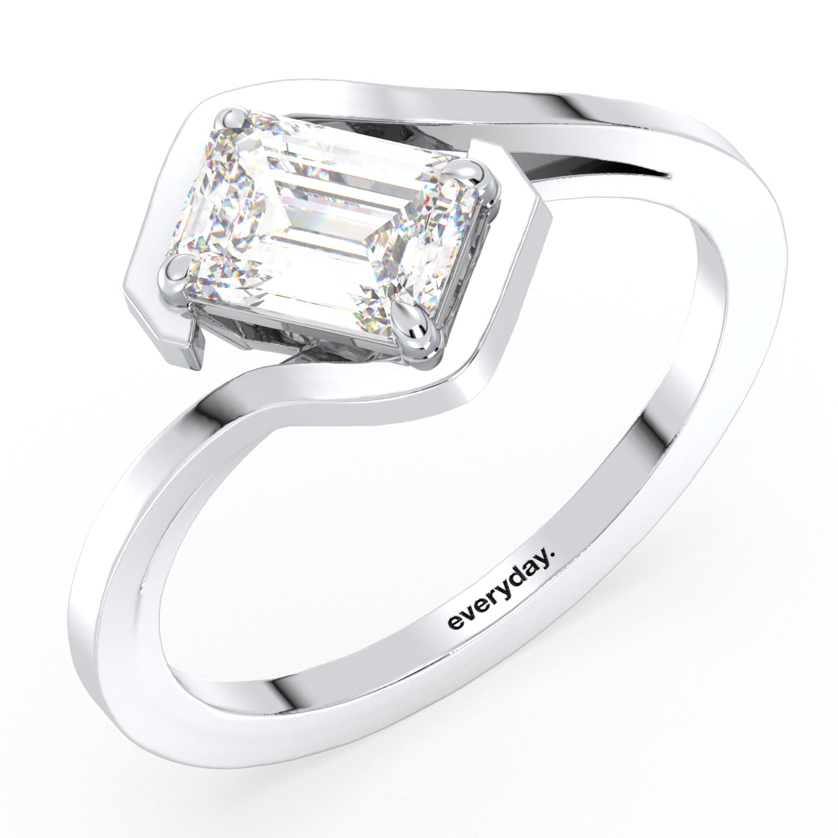 KATE EMERALD CUT SOLITAIRE STYLIZED BYPASS RING, GOLD