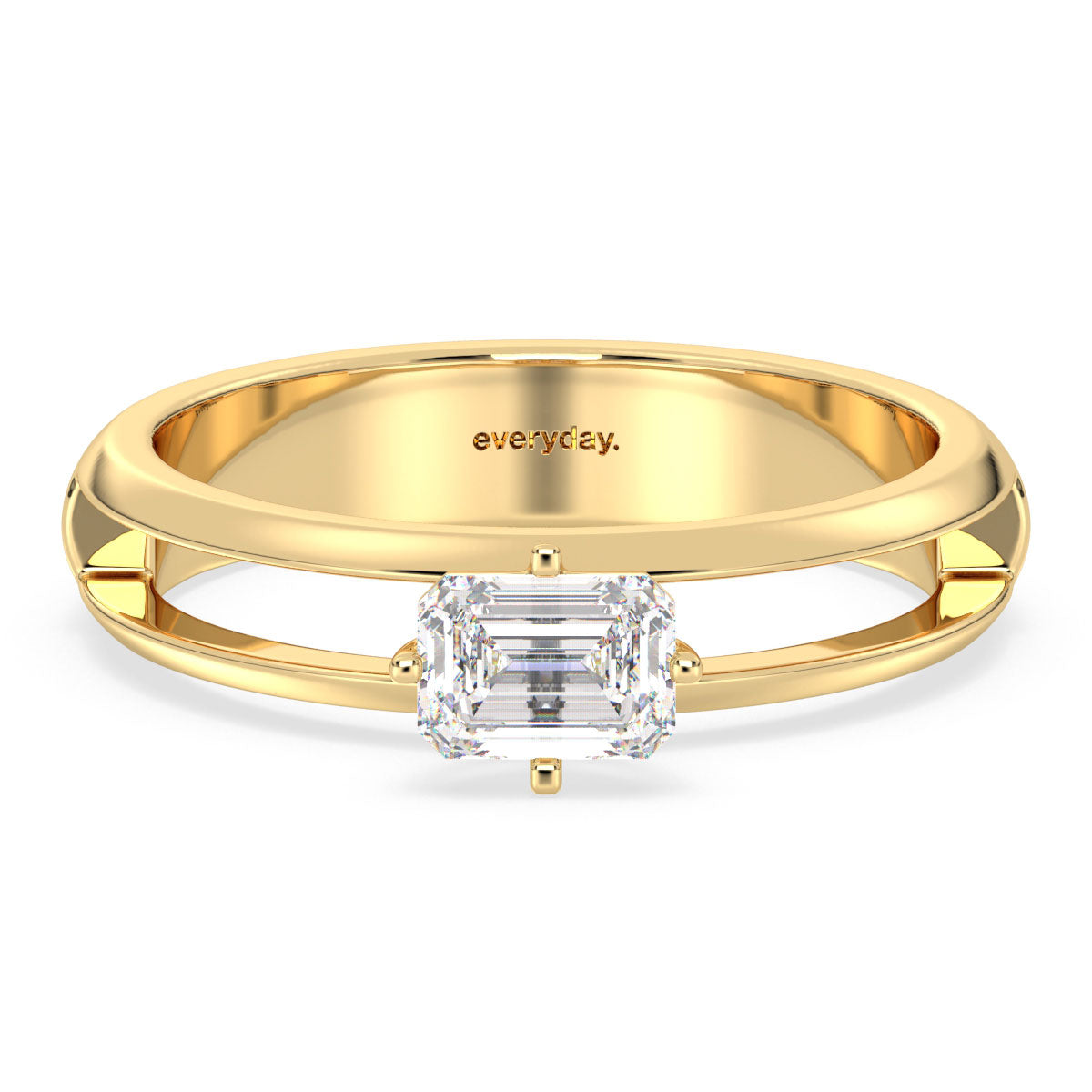 AMARA EMERALD CUT SOLITAIRE TWIN SHANK RING , GOLD