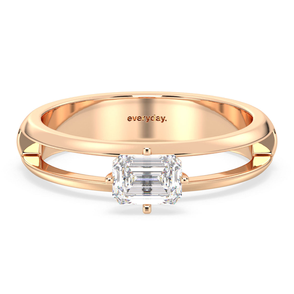 AMARA EMERALD CUT SOLITAIRE TWIN SHANK RING , GOLD