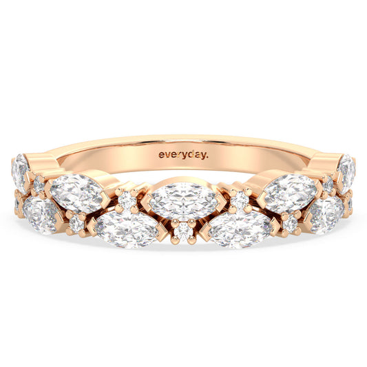 AMARA MARQUISE AND ROUND DIAMOND STACKABLE RING , GOLD