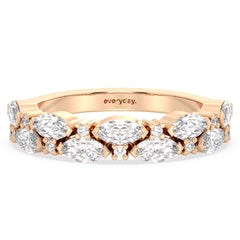 AMARA MARQUISE AND ROUND DIAMOND STACKABLE RING , GOLD