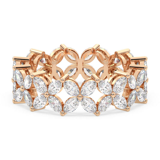 LILETTA MARQUISE CUT FOUR LEAF DIAMOND BAND, GOLD