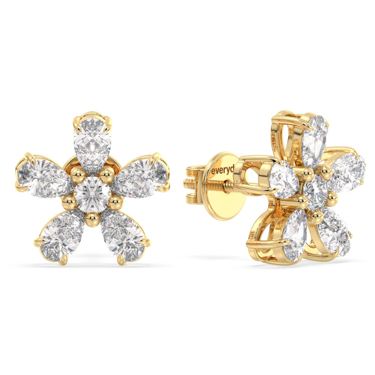 MARGUERITE FIVE PETAL EAR STUDS, GOLD