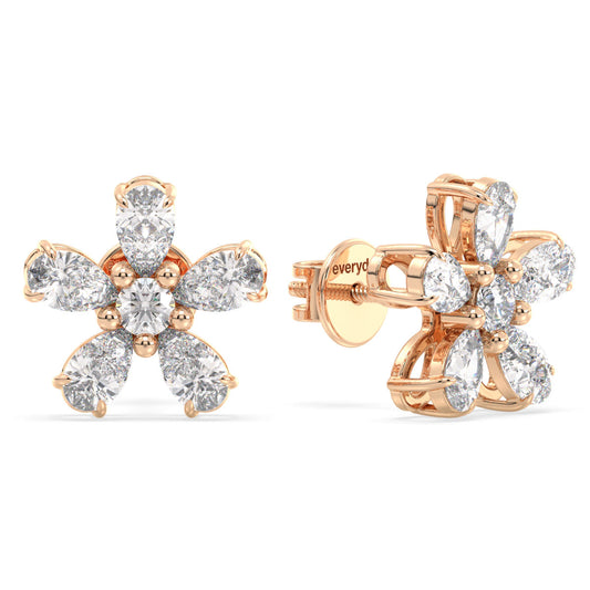 MARGUERITE FIVE PETAL EAR STUDS, GOLD