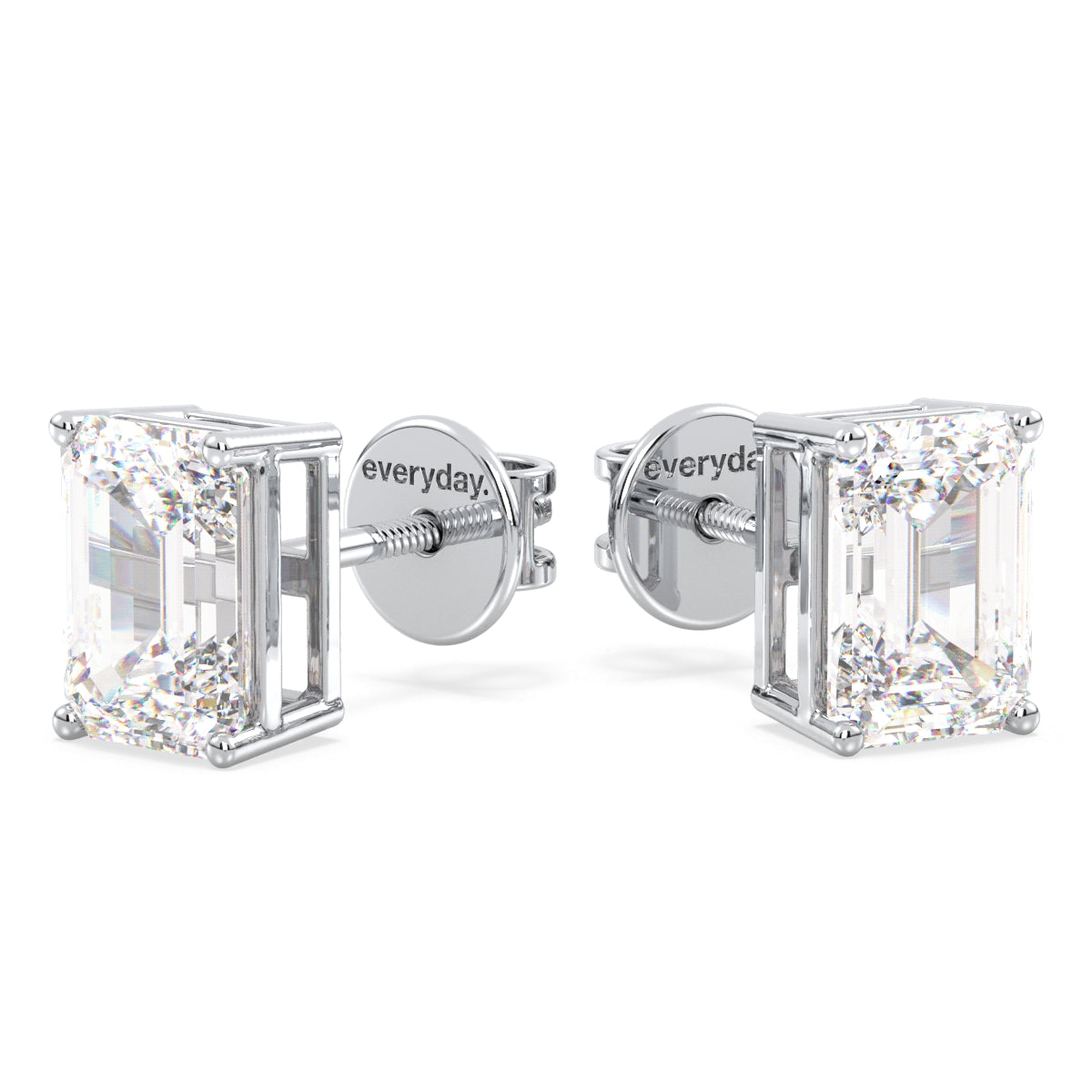 KATE EMERALD CUT SOLITAIRE EAR STUDS, GOLD