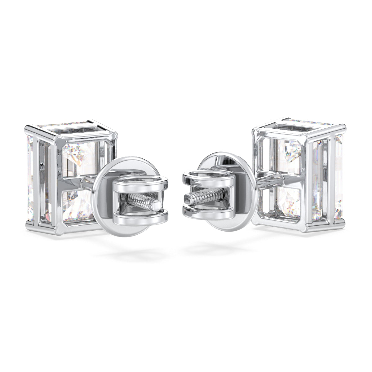 KATE EMERALD CUT SOLITAIRE EAR STUDS, GOLD