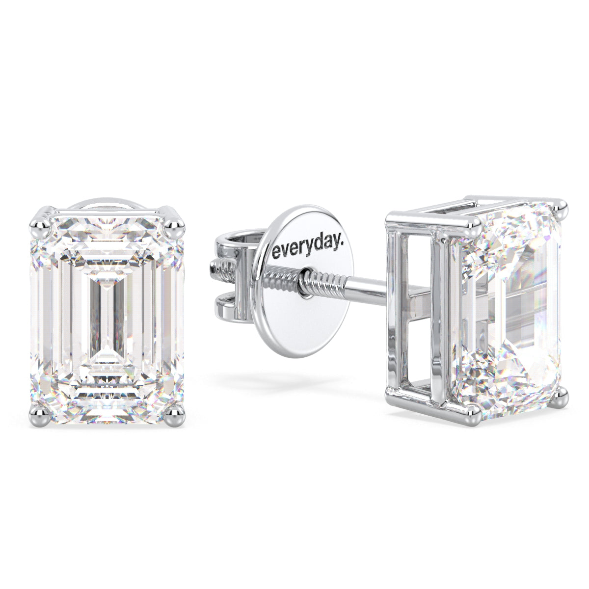 KATE EMERALD CUT SOLITAIRE EAR STUDS, GOLD