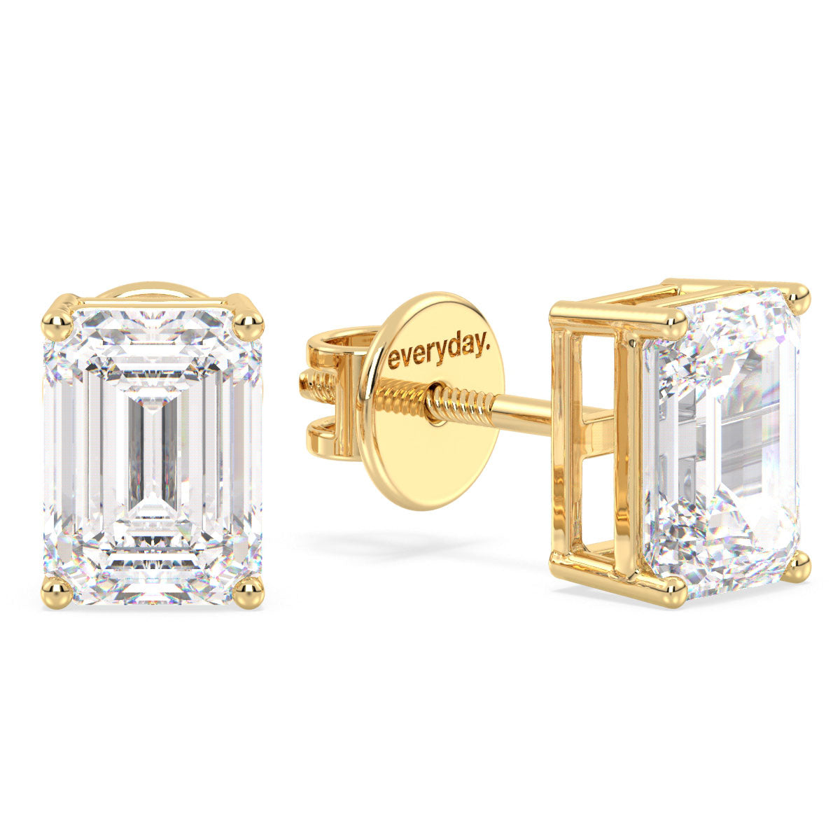 KATE EMERALD CUT SOLITAIRE EAR STUDS, GOLD