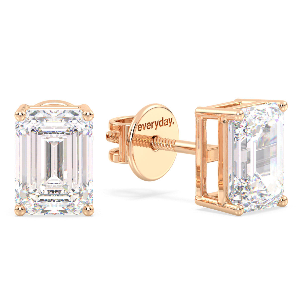 KATE EMERALD CUT SOLITAIRE EAR STUDS, GOLD