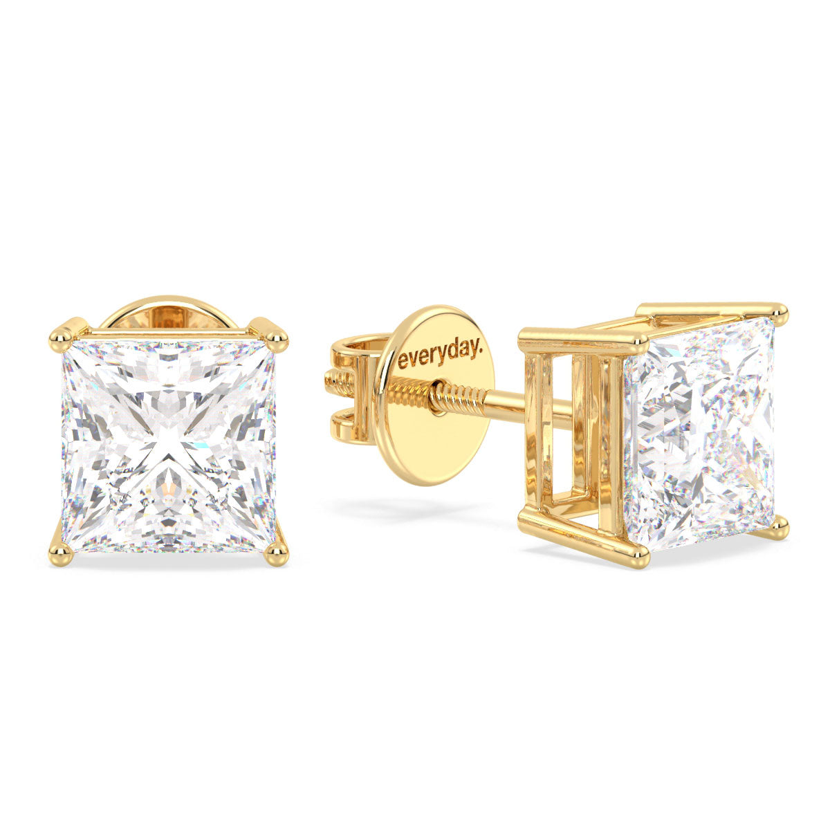 AZALEA PRINCESS CUT SOLITAIRE EAR STUDS, GOLD