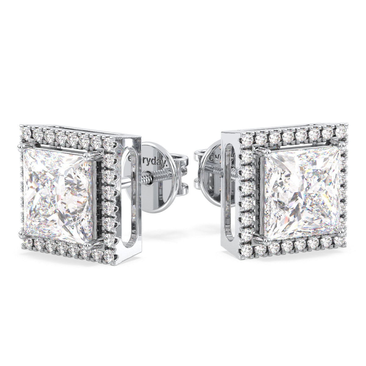 AZALEA HALO PRINCESS CUT SOLITAIRE EAR STUDS, GOLD