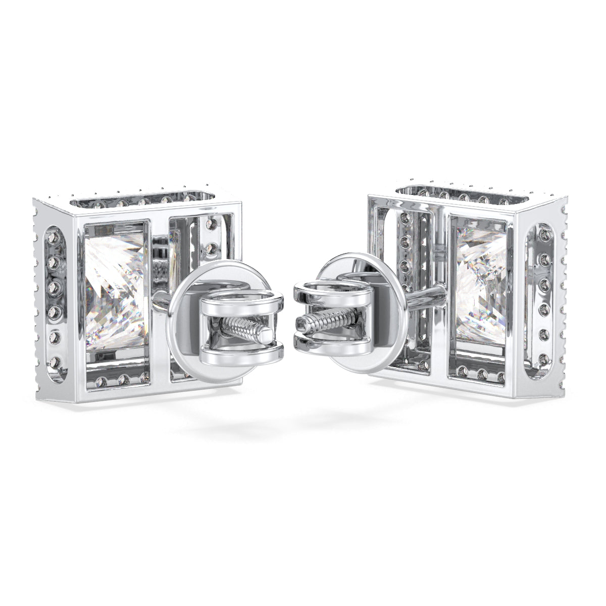 AZALEA HALO PRINCESS CUT SOLITAIRE EAR STUDS, GOLD