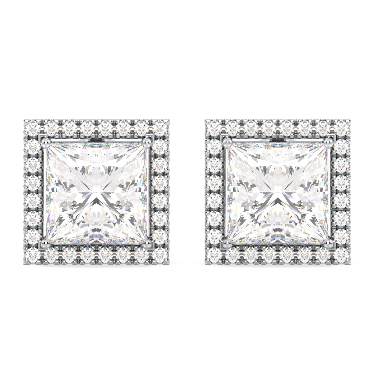 AZALEA HALO PRINCESS CUT SOLITAIRE EAR STUDS, GOLD