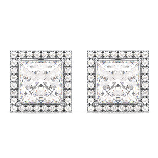 AZALEA HALO PRINCESS CUT SOLITAIRE EAR STUDS, GOLD