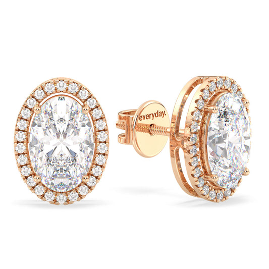 IRENE HALO OVAL CUT SOLITAIRE EAR STUDS, GOLD