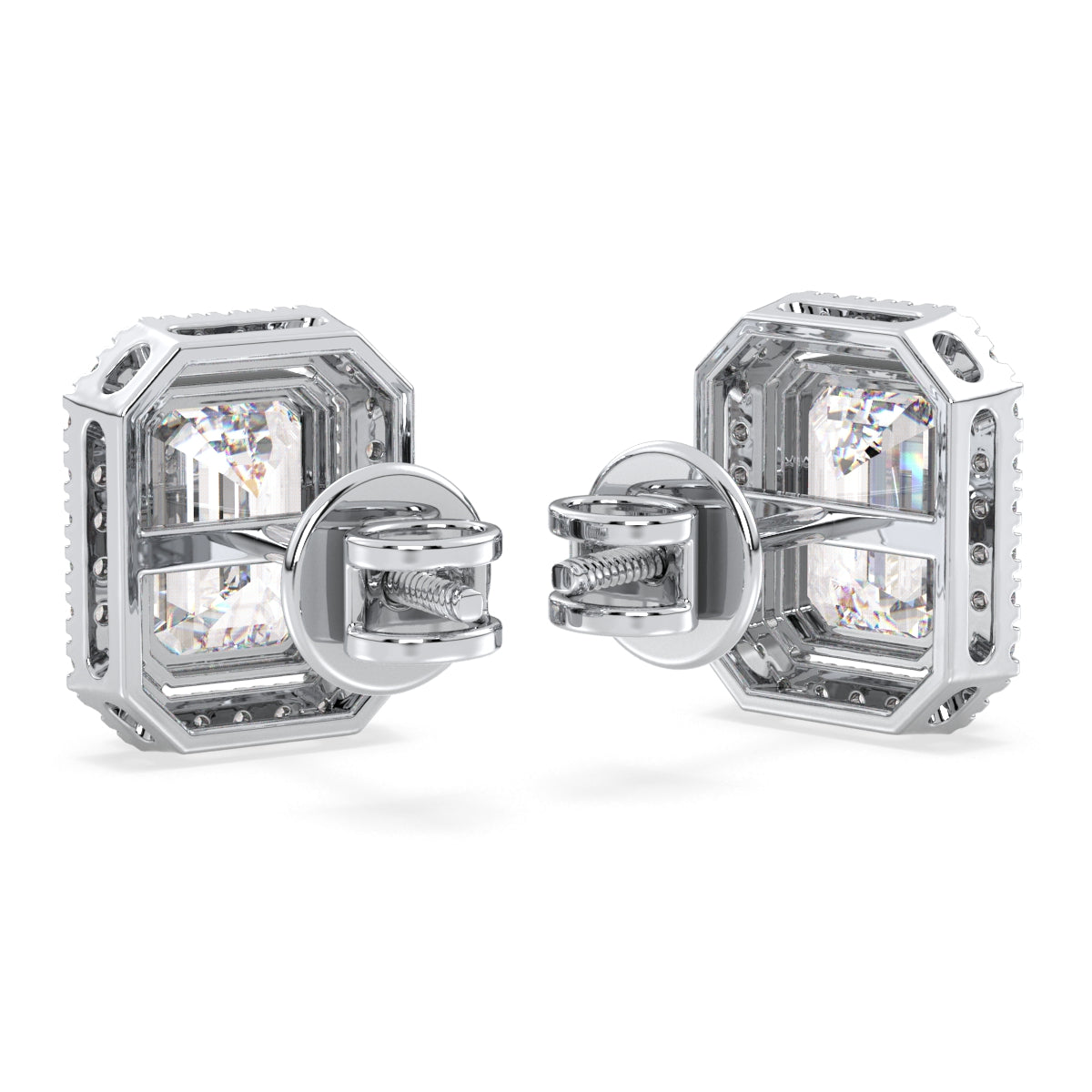 KATE HALO EMERALD CUT SOLITAIRE EAR STUDS, GOLD