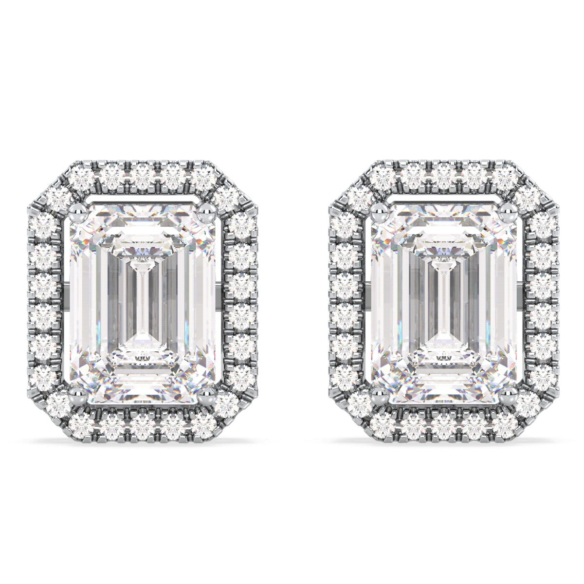 KATE HALO EMERALD CUT SOLITAIRE EAR STUDS, GOLD