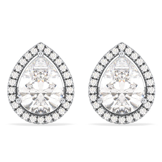 MARGUERITE HALO PEAR CUT SOLITAIRE EAR STUDS, GOLD