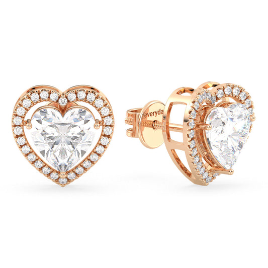 CLEMENCE HALO HEART CUT SOLITAIRE EAR STUDS, GOLD