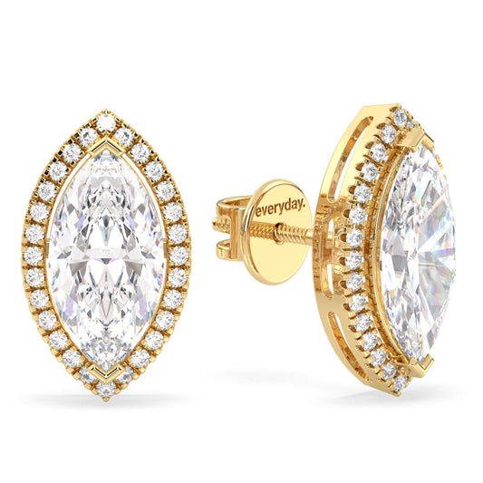 LILETTA HALO MARQUISE CUT SOLITAIRE EAR STUDS, GOLD