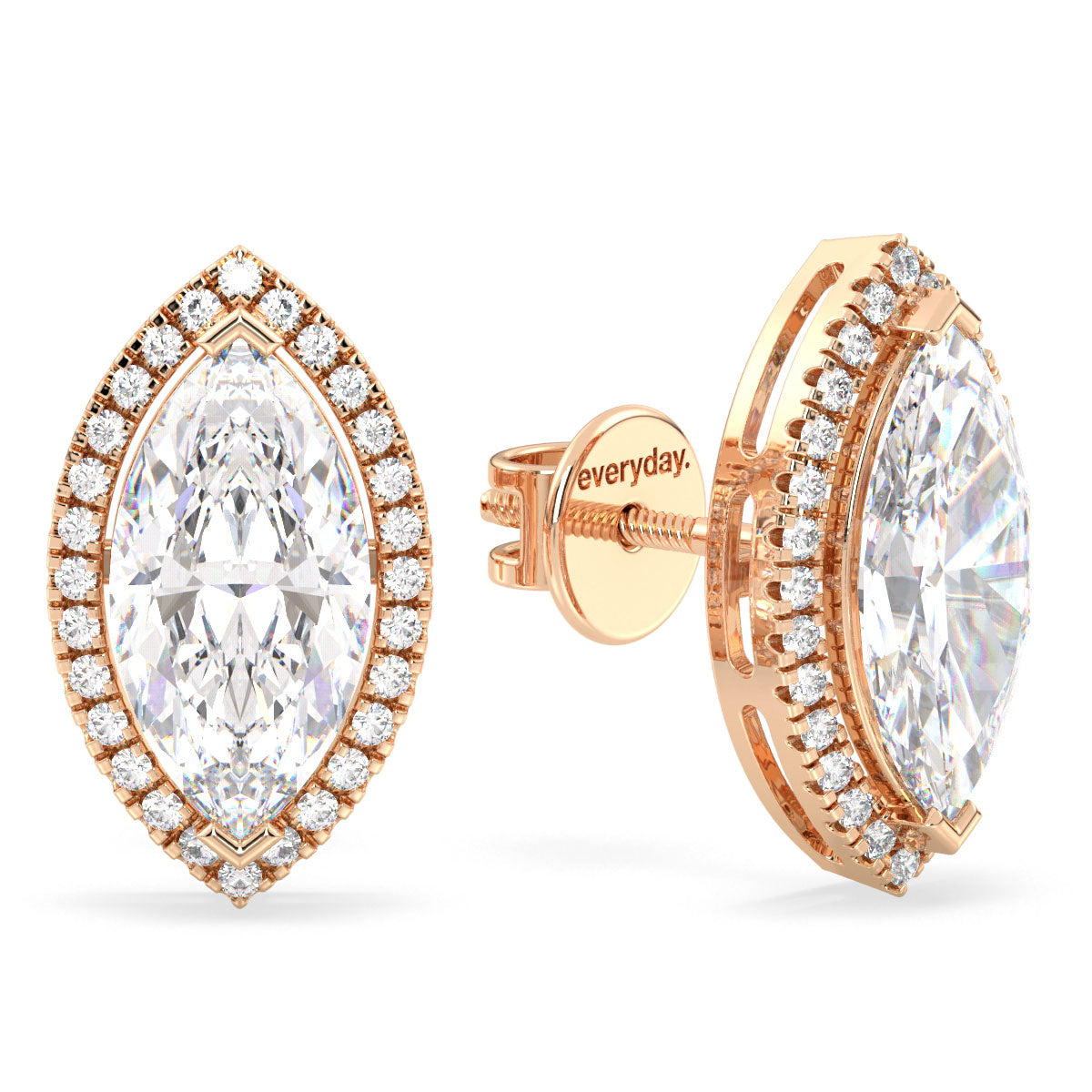 LILETTA HALO MARQUISE CUT SOLITAIRE EAR STUDS, GOLD