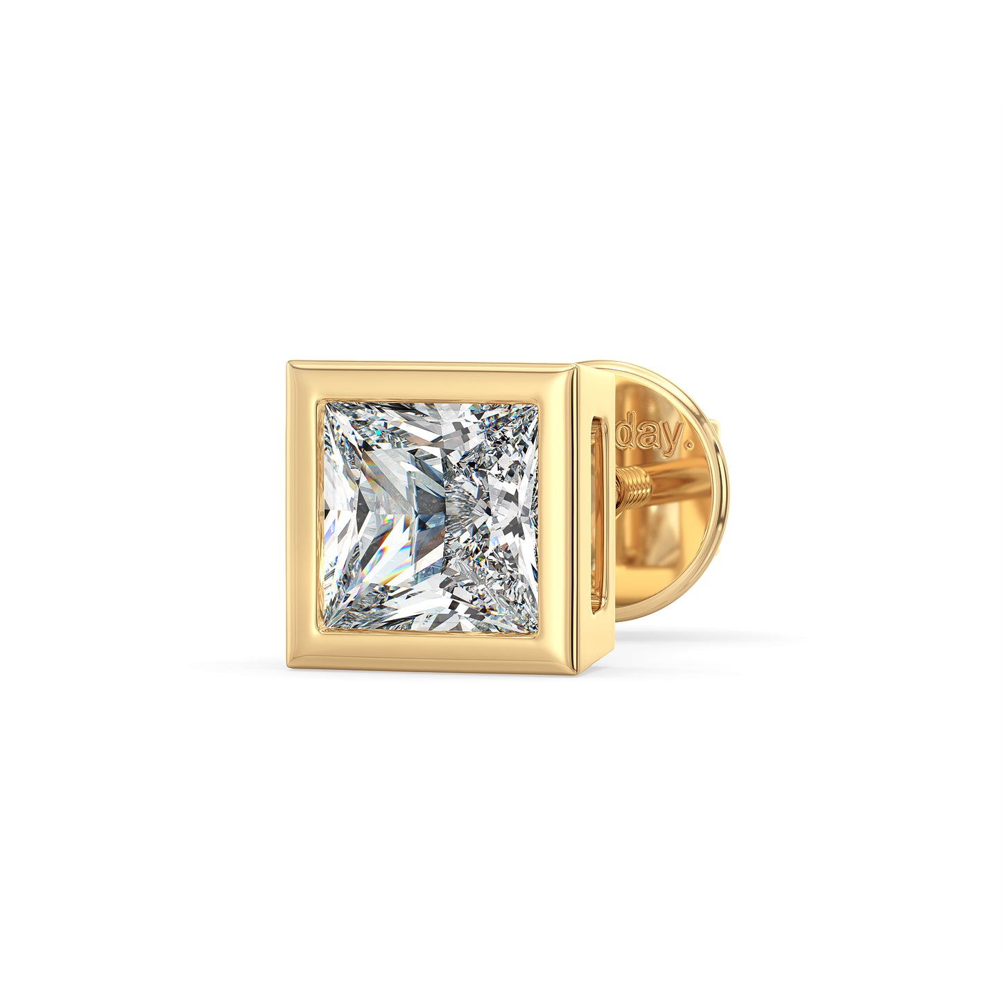 OLIVER BEZEL SET PRINCESS CUT SOLITAIRE MEN'S EAR STUD, GOLD