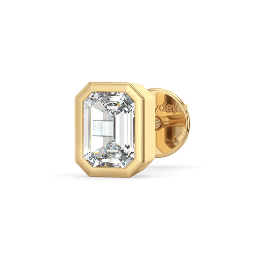 AMBROSE BEZEL SET EMERALD CUT SOLITAIRE MEN'S EAR STUD, GOLD