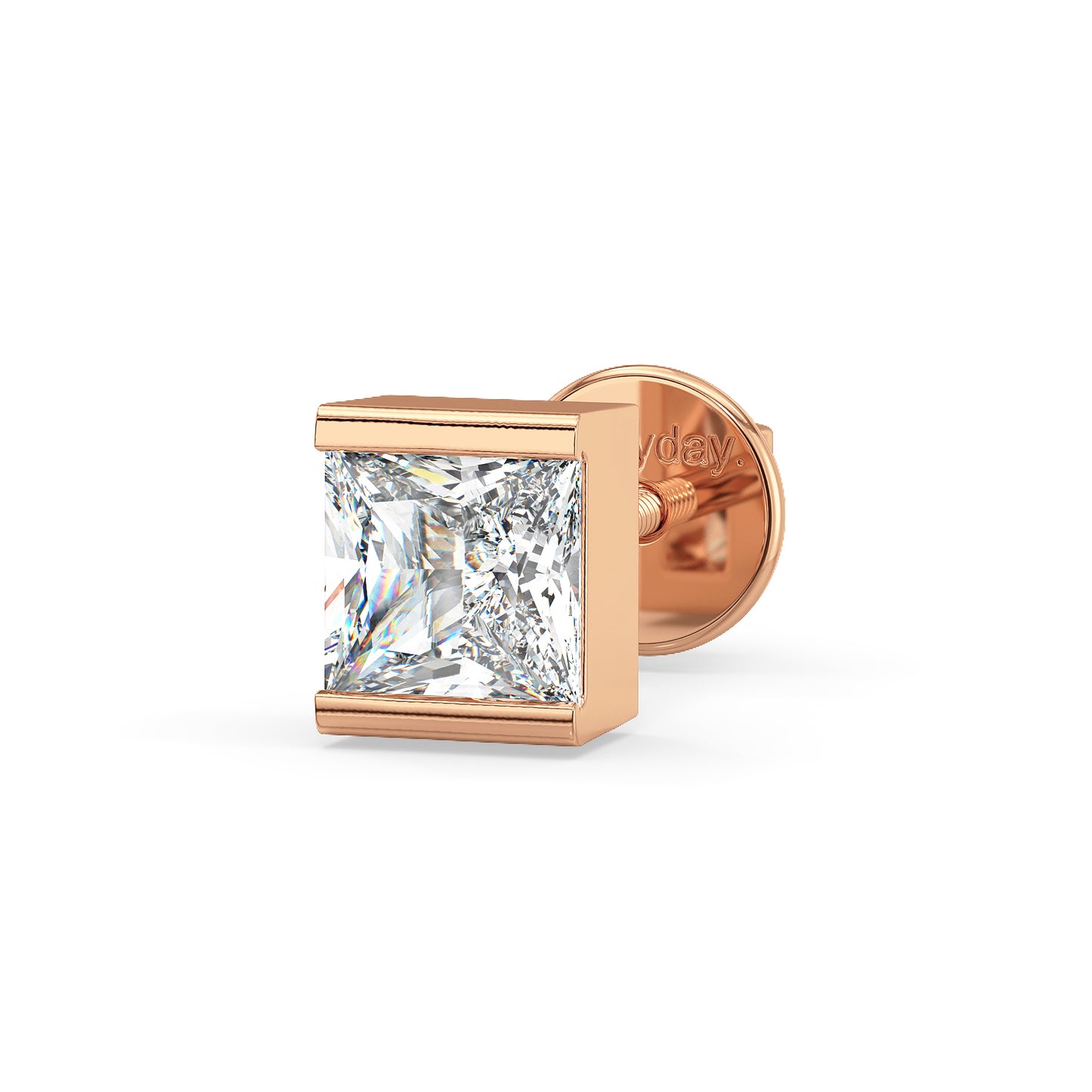 OLIVER HALF BEZEL SET PRINCESS CUT SOLITAIRE MEN'S EAR STUD, GOLD