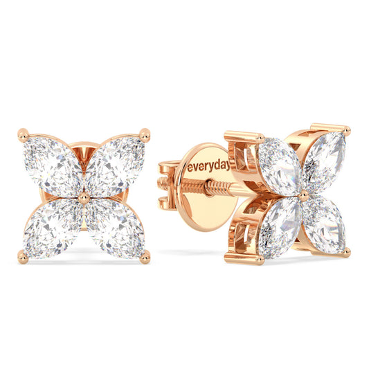 LILETTA MARQUISE CUT FOUR LEAF DIAMOND STUDS, GOLD