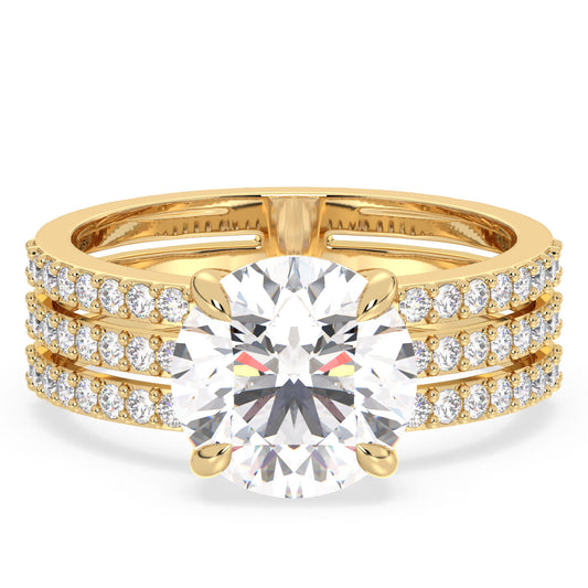 SOPHIA TRIPLE ROW ROUND CUT SOLITAIRE RING WITH SIDE STONES, GOLD