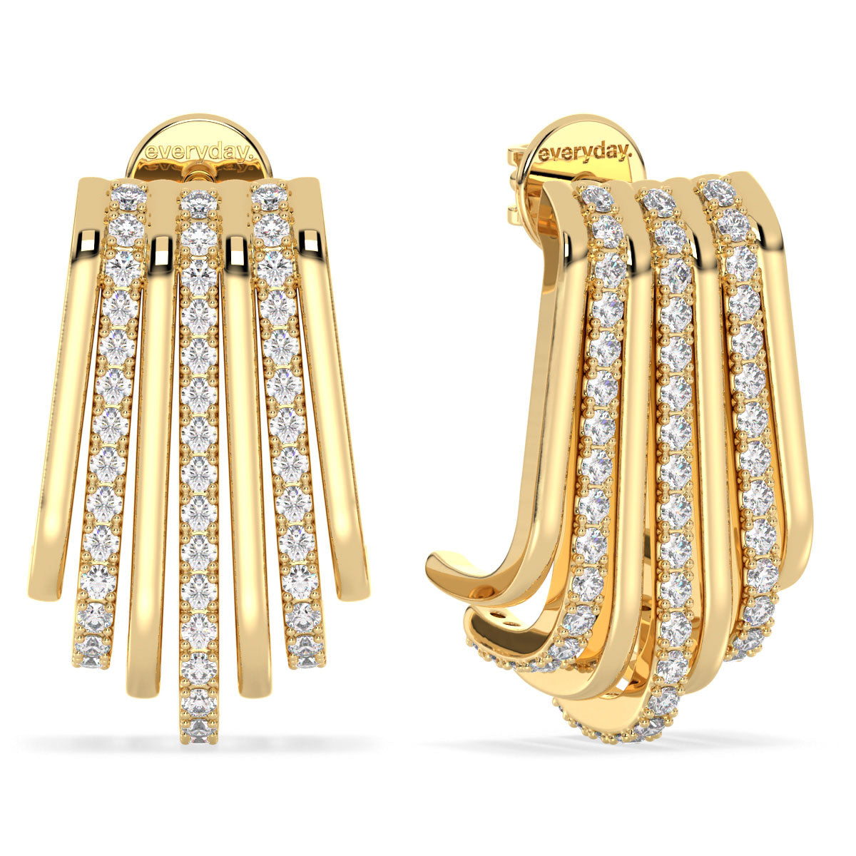 IRIS ROUND CUT DIAMOND STUDDED ELEGANT CURVED HALF HOOPS, GOLD