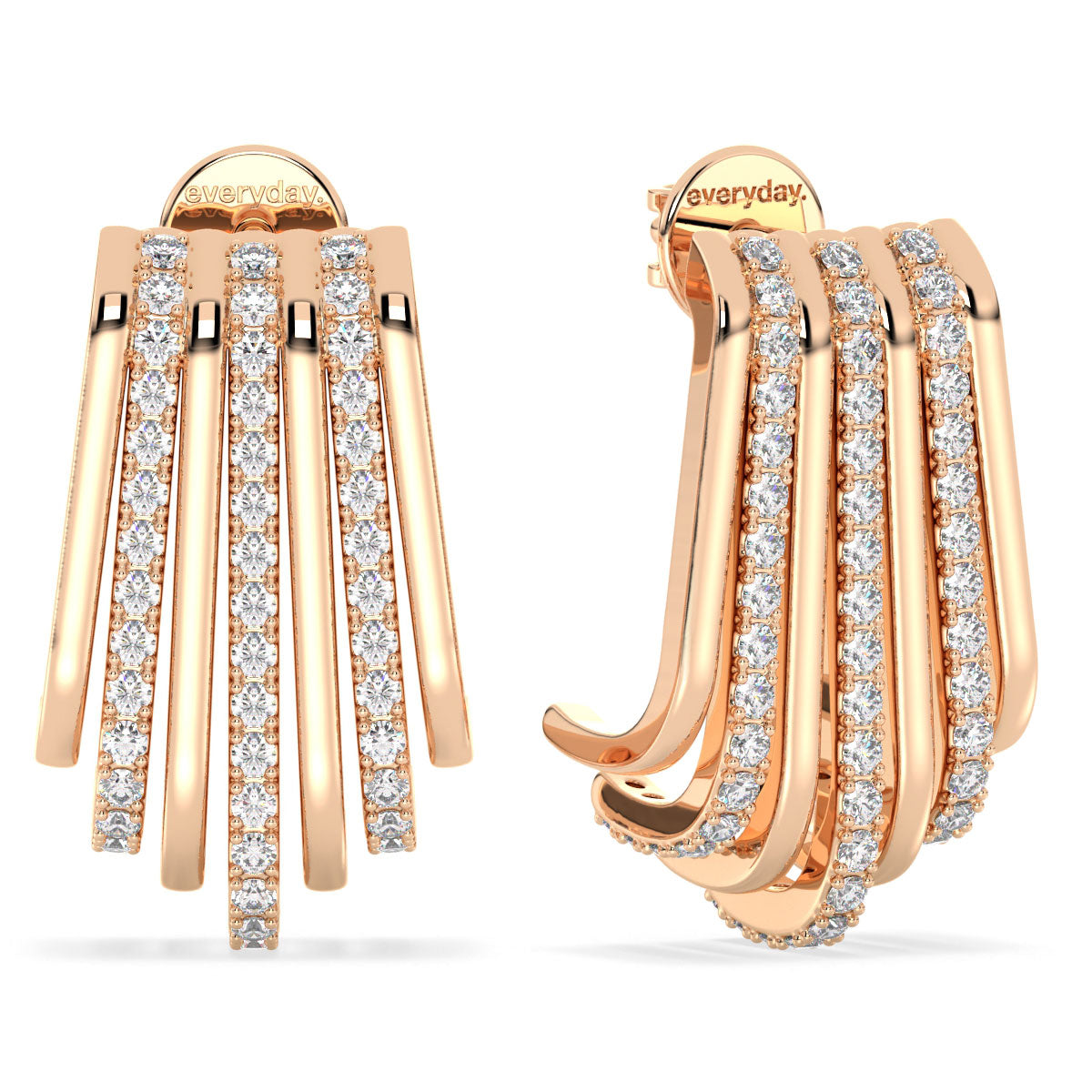 IRIS ROUND CUT DIAMOND STUDDED ELEGANT CURVED HALF HOOPS, GOLD