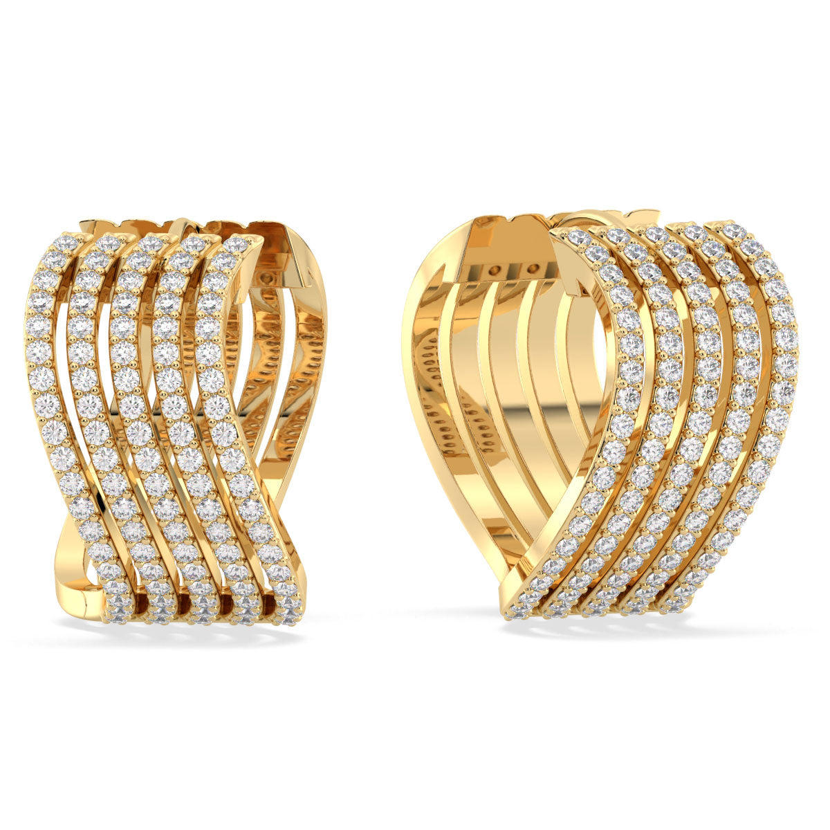 IRIS STUDDED ROUND CUT DIAMOND CURVED HOOPS, GOLD