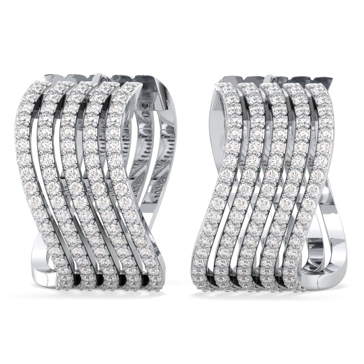 IRIS STUDDED ROUND CUT DIAMOND CURVED HOOPS, GOLD