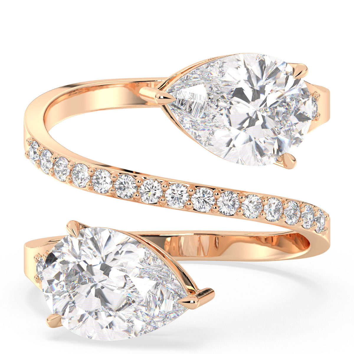 MARGUERITE PEAR CUT SOLITAIRE RING WITH A TWISTED STUDDED SHANK, GOLD