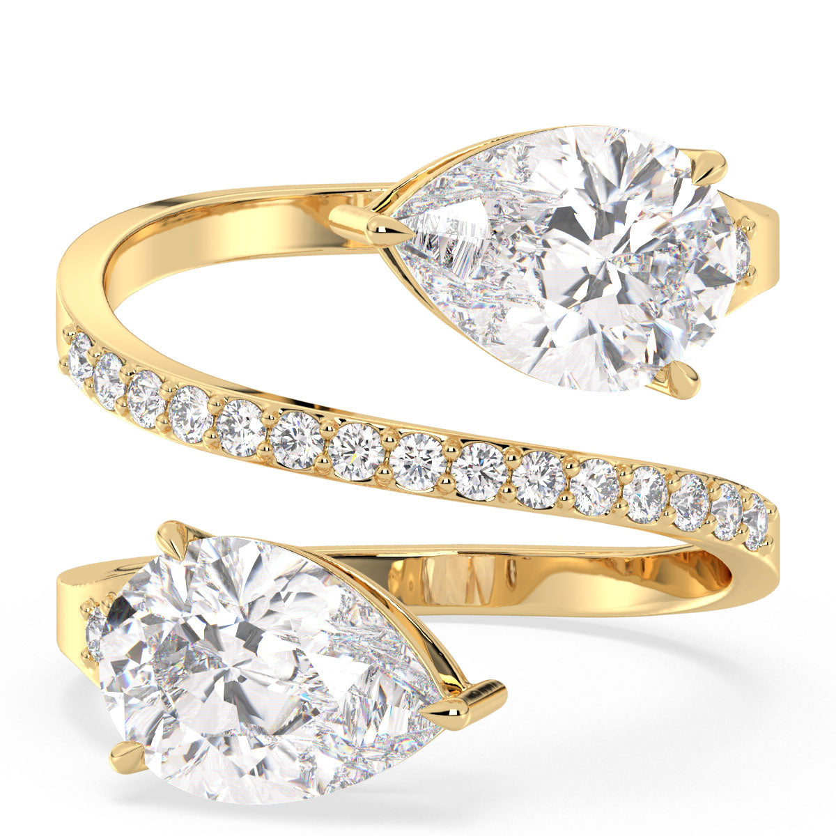 MARGUERITE PEAR CUT SOLITAIRE RING WITH A TWISTED STUDDED SHANK, GOLD