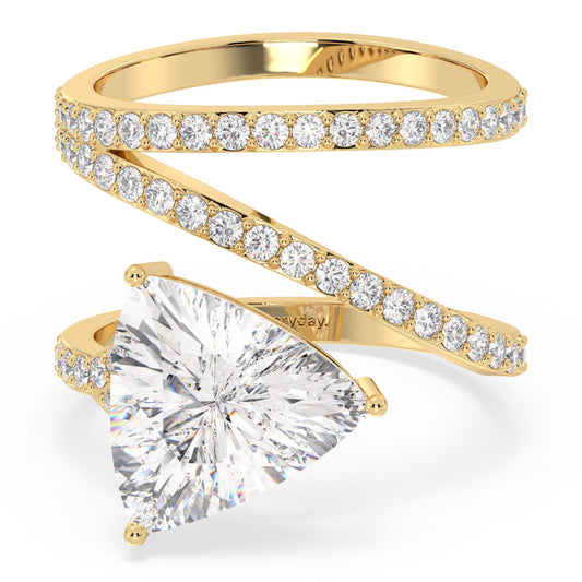 IRIS TRILLION CUT SOLITAIRE RING IN A FLOWY STUDDED SHANK, GOLD